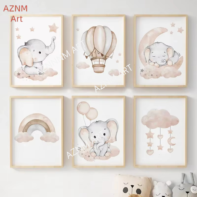 Baby Nursery Products - Постеры с изображением слона, воздушного шара,