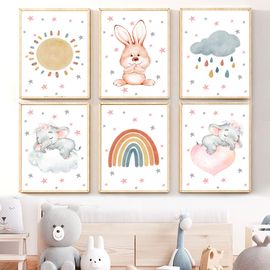 Baby Nursery Murals - Акварельный настенный декор для детской комнаты: