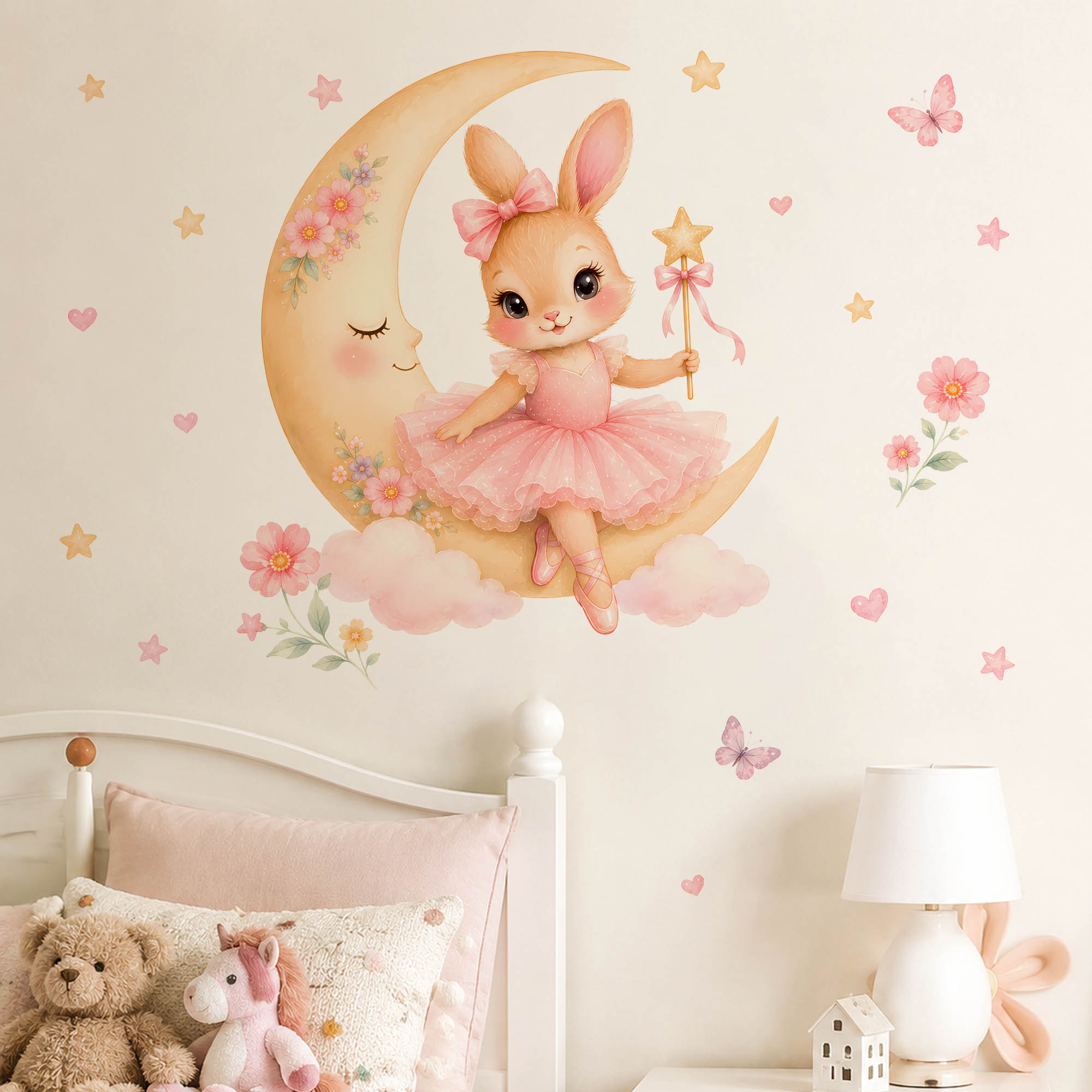 Baby Nursery Girl Room - Наклейки на стену «Акварельная балерина-зайчик с