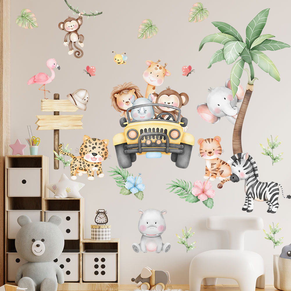 Baby Nursery Zoo Animals - Детская комната мультфильм слон жираф дерево