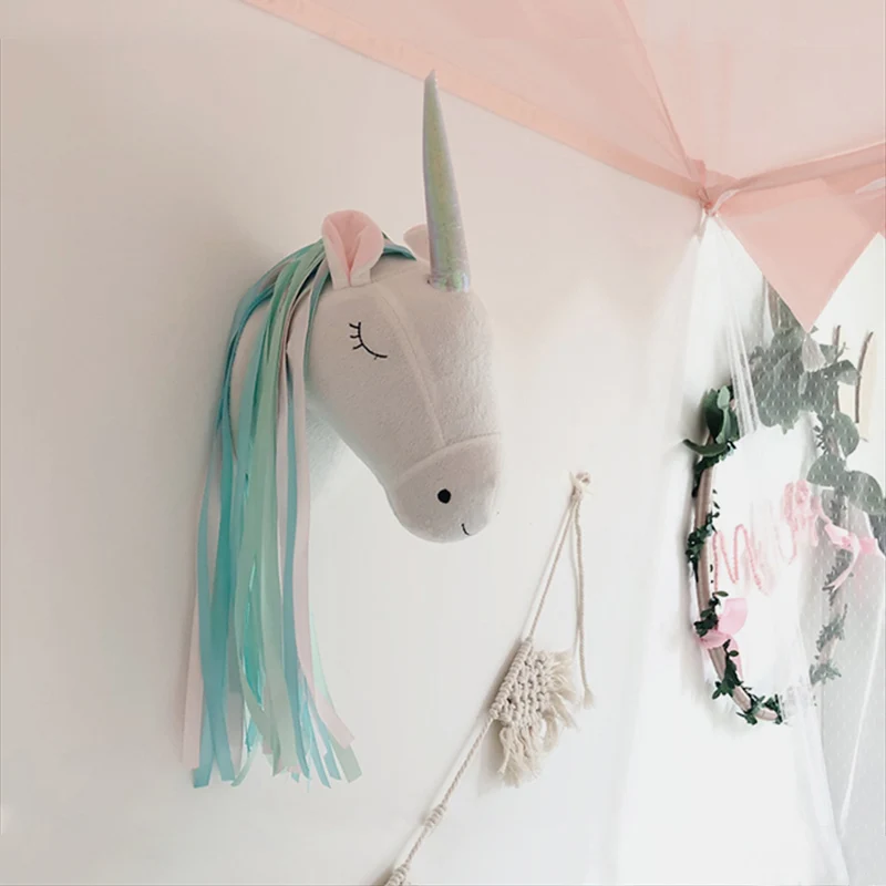 Baby Nursery Girl Room - Плюшевая голова единорога, настенное украшение в