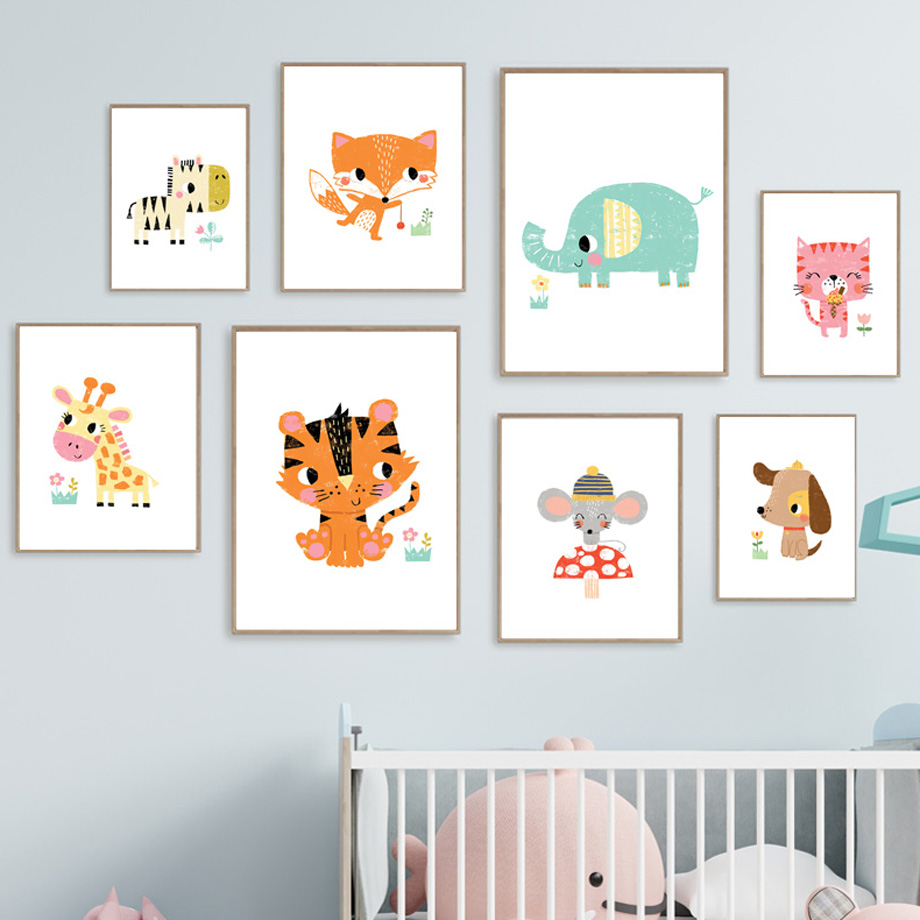 Baby Nursery Zoo Animals - 1 шт. безрамная картина на холсте: