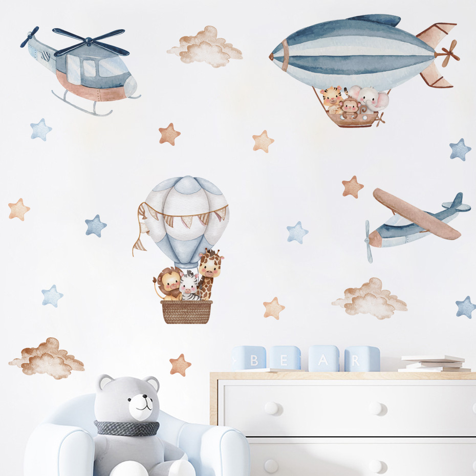 Baby Nursery Package - Акварельные животные, воздушные шары, облака, наклейки