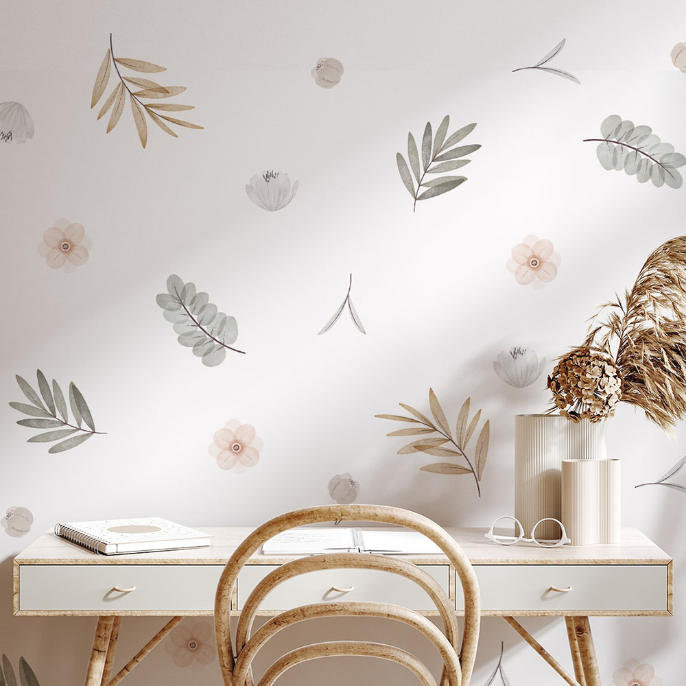 Baby Nursery Murals - Бохо листья ботанические DIY наклейки на