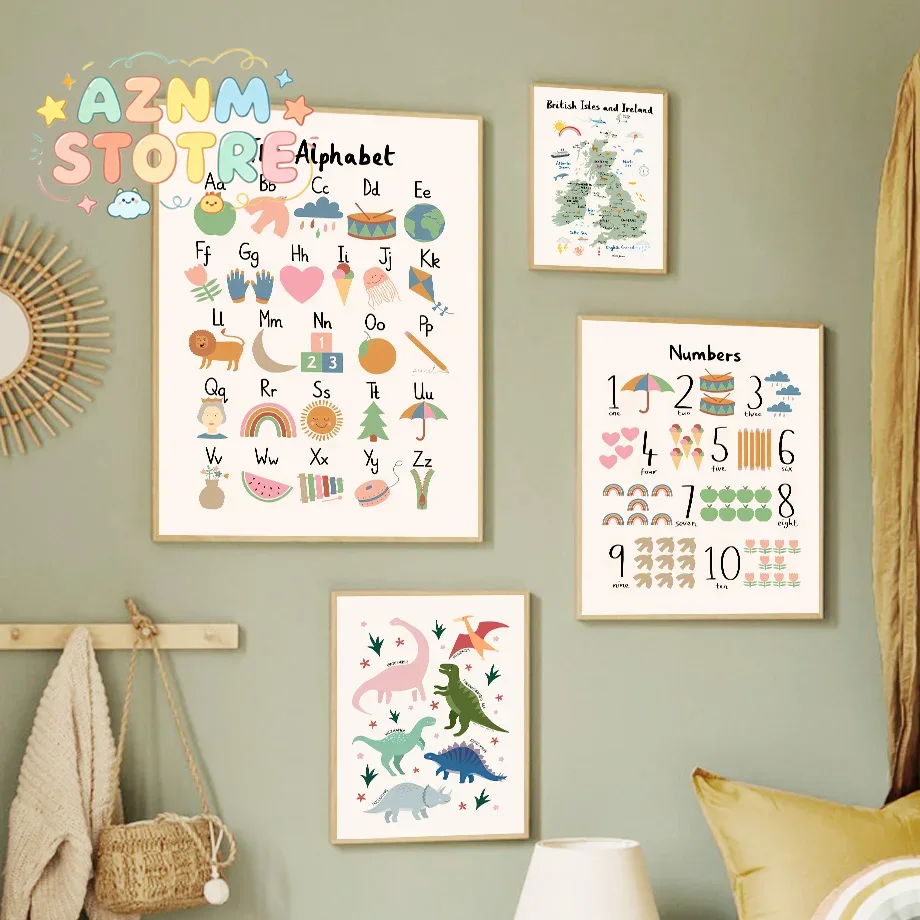 Baby Nursery Products - Карта мира животных, динозавры, алфавит, цифры,